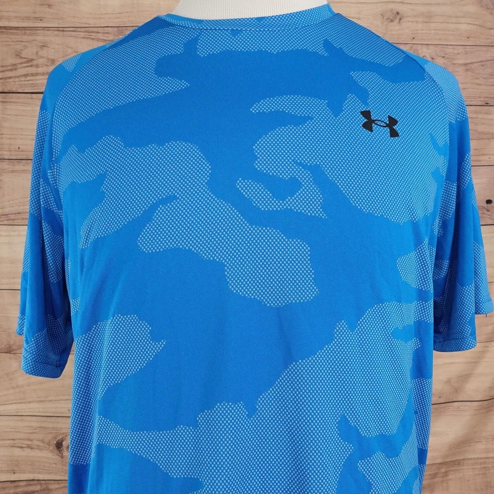 Under Armour Shirt Mens XL Blue Camo Short Sleeve Loose Fit Athletic Top